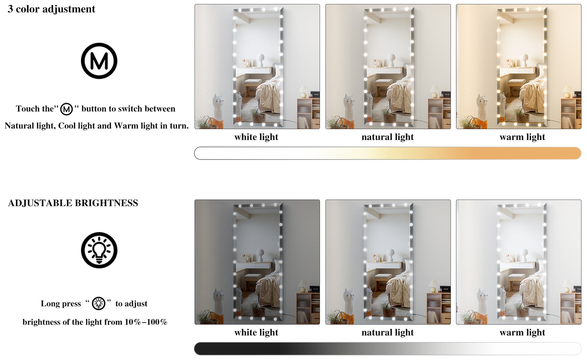 Hollywood Full Length Mirror With Lights Oversized Full Body Vanity Mirror With 3 Color Modes Lighted Large Standing Floor Mirror For Dressing Room Bedroom Hotel Touch Control,Silver,72X32 Inch Silver Aluminium