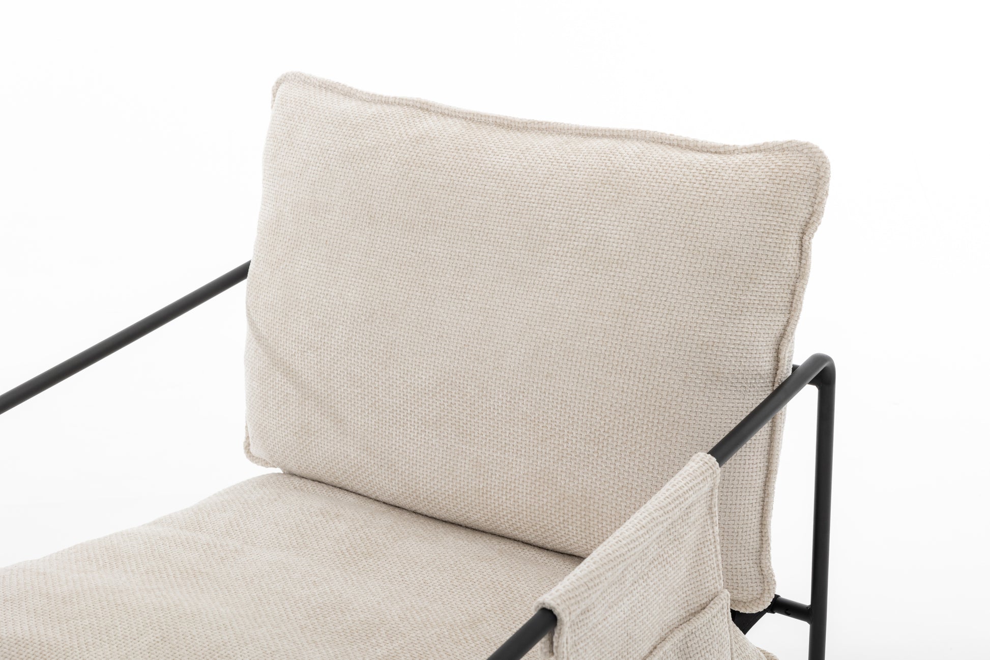 2 Chairs In 1 Box, Upholstered Hanging Armchair With Arm Pocket Metal Frame, Crushed Foam Cushions And Skin Friendly Braid For Living Room And Bedroom. Beige Color Beige Metal