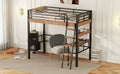 Metal Twin Size Loft Bed With Built In Desk, Storage Shelf And Ladder, Black Box Spring Not Required Black Metal Metal & Wood