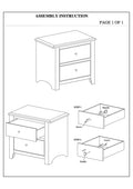 Bedroom Bed Side Table 1X Nightstand White Color Wooden 2 Drawers Table Nightstands White 2 Drawers Bedroom Bedside Cabinet Contemporary,Modern Pine Drawers Black Solid Wood