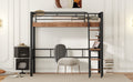 Metal Twin Size Loft Bed With Built In Desk, Storage Shelf And Ladder, Black Box Spring Not Required Black Metal Metal & Wood