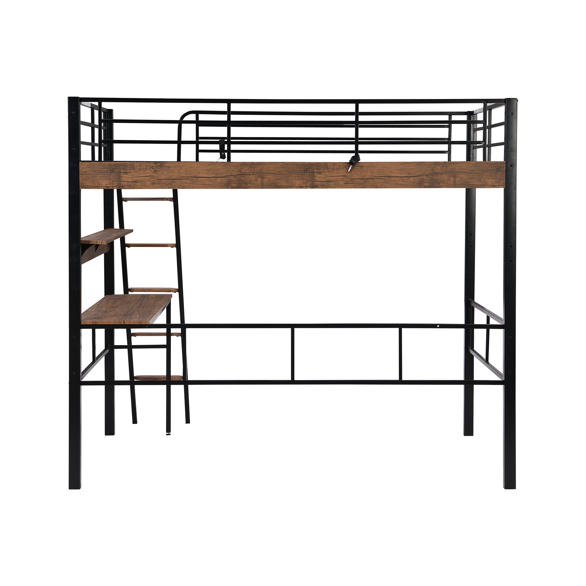 Metal Full Size Loft Bed With Built In Desk, Storage Shelf And Ladder, Black Full Box Spring Not Required Black Metal Metal & Wood
