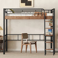 Metal Full Size Loft Bed With Built In Desk, Storage Shelf And Ladder, Black Full Box Spring Not Required Black Metal Metal & Wood