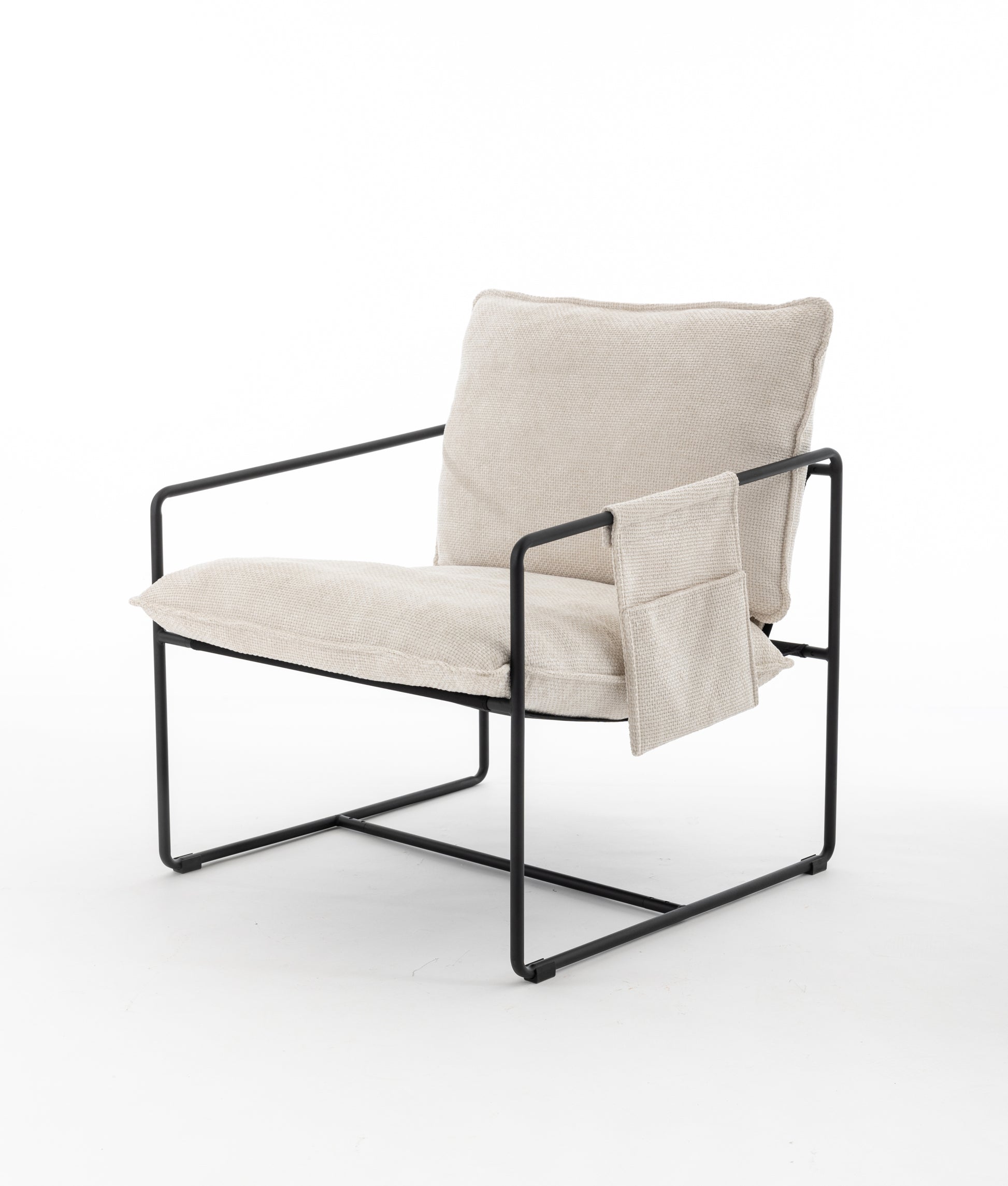 2 Chairs In 1 Box, Upholstered Hanging Armchair With Arm Pocket Metal Frame, Crushed Foam Cushions And Skin Friendly Braid For Living Room And Bedroom. Beige Color Beige Metal