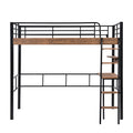 Metal Twin Size Loft Bed With Built In Desk, Storage Shelf And Ladder, Black Box Spring Not Required Black Metal Metal & Wood
