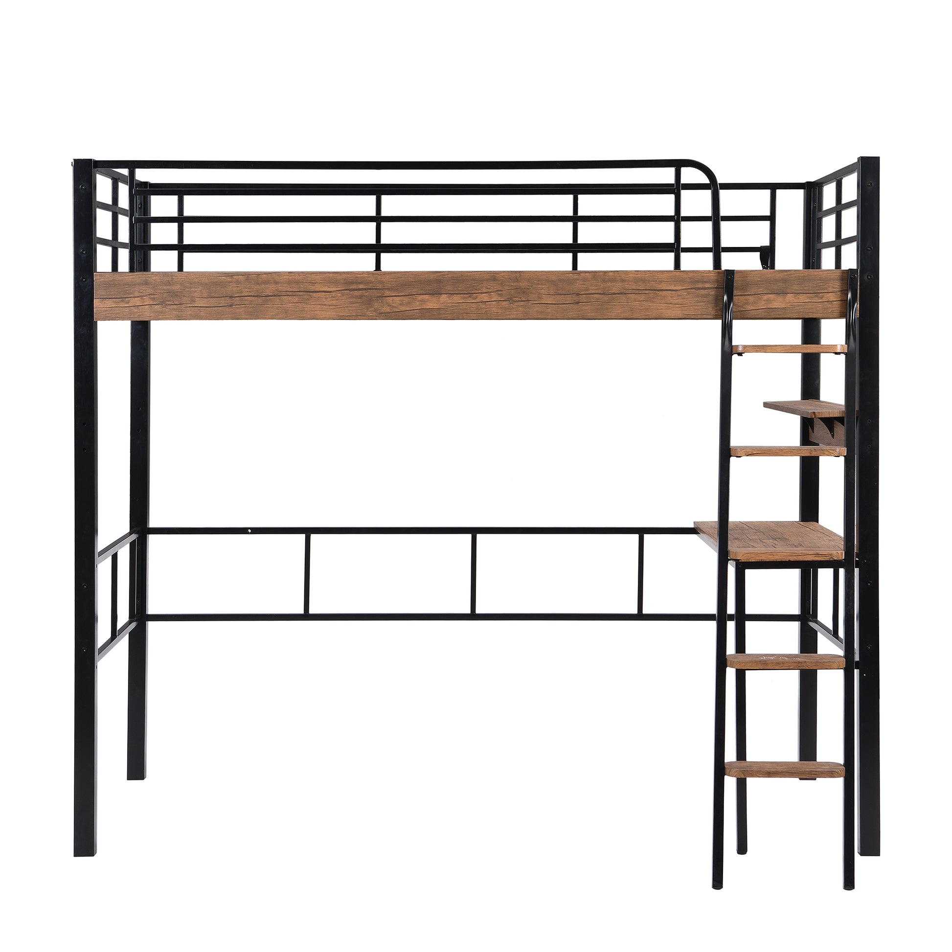 Metal Twin Size Loft Bed With Built In Desk, Storage Shelf And Ladder, Black Box Spring Not Required Black Metal Metal & Wood