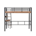 Metal Twin Size Loft Bed With Built In Desk, Storage Shelf And Ladder, Black Box Spring Not Required Black Metal Metal & Wood