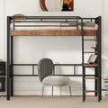 Metal Twin Size Loft Bed With Built In Desk, Storage Shelf And Ladder, Black Box Spring Not Required Black Metal Metal & Wood