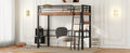 Metal Twin Size Loft Bed With Built In Desk, Storage Shelf And Ladder, Black Box Spring Not Required Black Metal Metal & Wood
