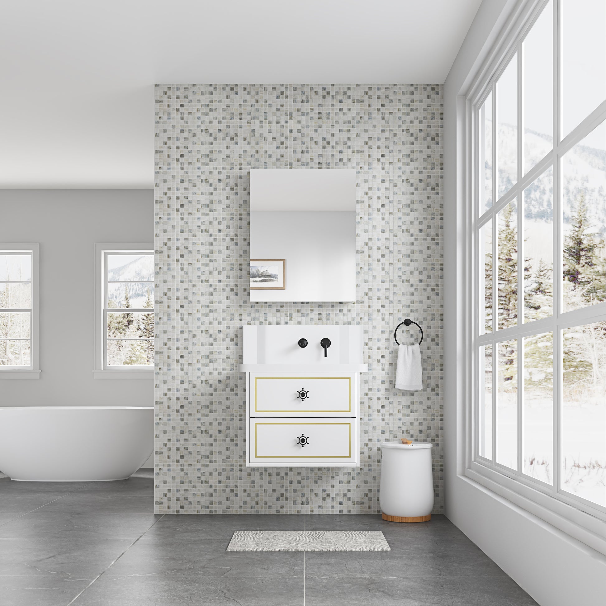 24" W X 30" H Single Door Bathroom Medicine Cabinet With Mirror, Recessed Or Surface Mount Bathroom Wall Cabinet, Beveled Edges,Silver White Engineered Wood