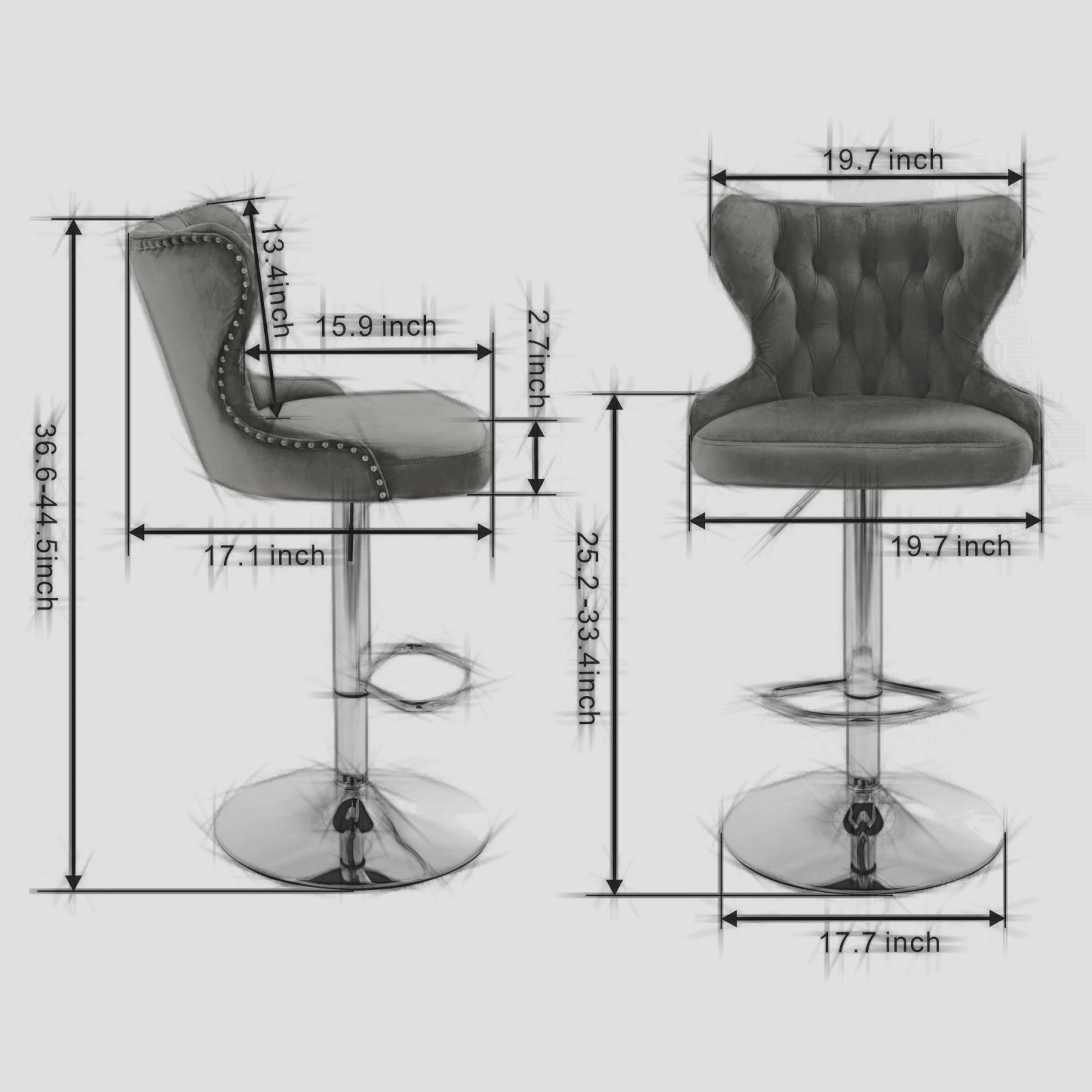Swivel Pu Barstools Adjusatble Seat Height From 25 33 Inch, Modern Upholstered Chrome Base Bar Stools With Backs Comfortable Tufted For Home Pub And Kitchen Island,Olive Green, Sw1844Gy Gray Dining Room American Design Foam Pu Leather