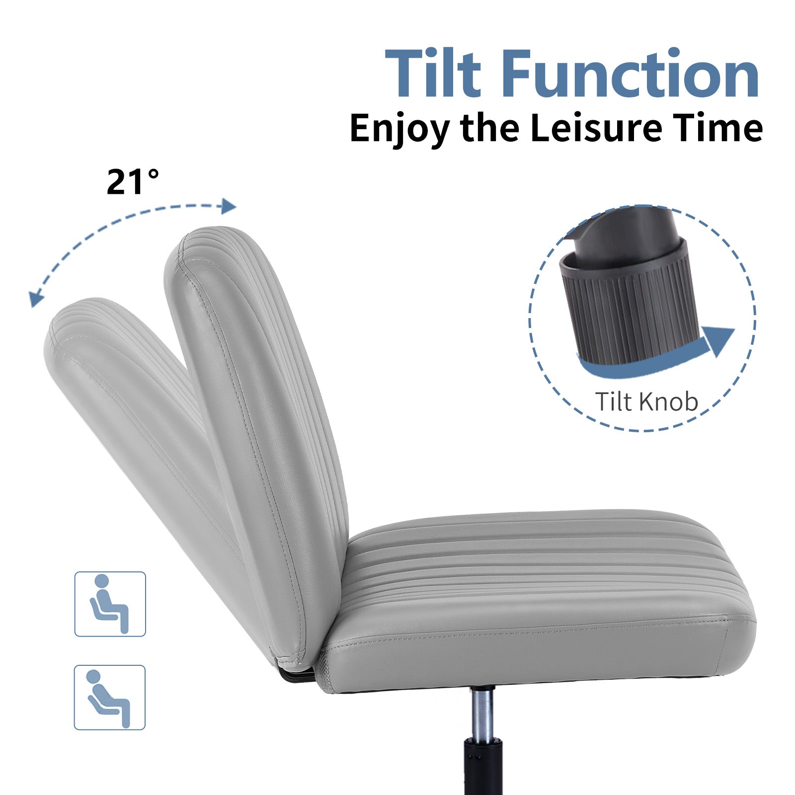 Sweetcrispy Cross Legged Chair,No Wheels Armless Swivel Home Office Chair Gray Pu Abs Rubber Steel Q235