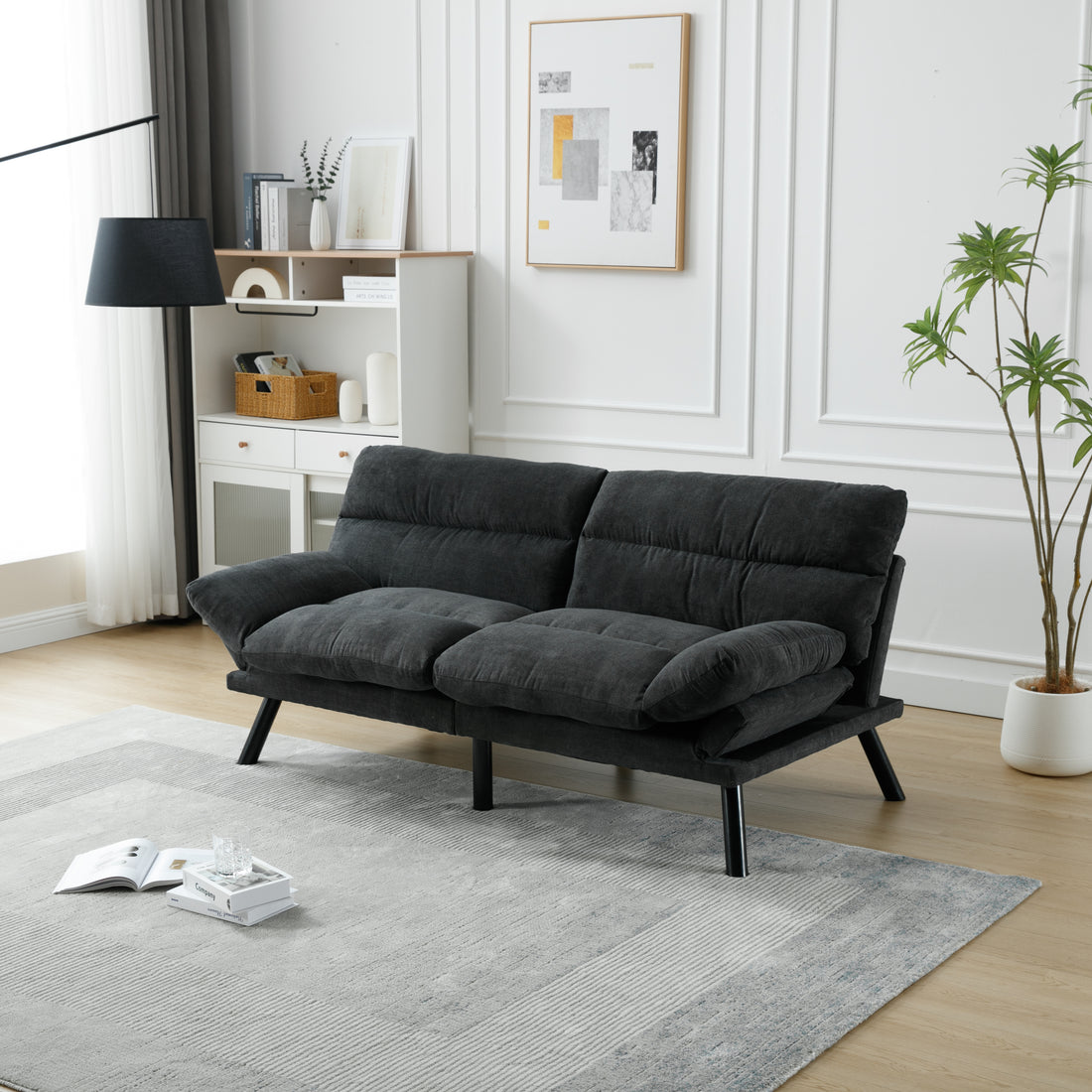 United We Win Furniture,Bedroom Furniture,Living Room Furniture,Sofa With Thick Cushion,Sofa Bed,Sleeper Sofa With Metal Feet. Dark Gray Linen 2 Seat