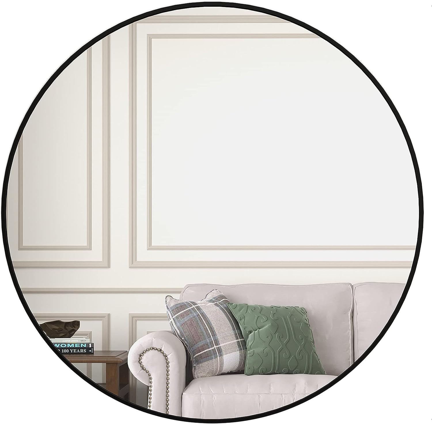 Black 36 Inch Metal Round Bathroom Mirror Black Classic Mdf Glass Aluminium Alloy