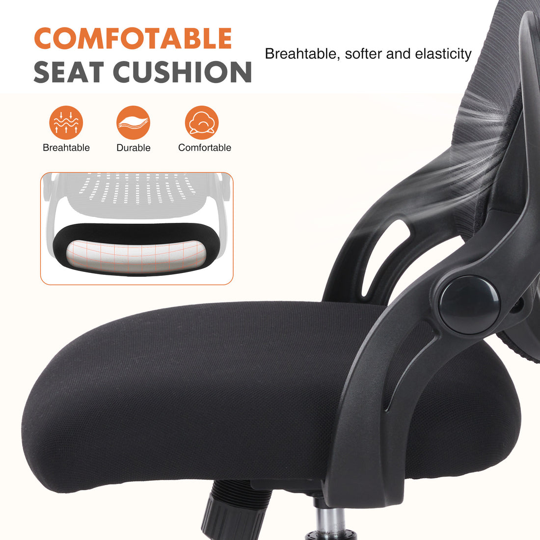 Sweetcrispy Office Mid Back Ergonomic Mesh Computer Desk Larger Seat Executive Height Adjustable Swivel Task Chair With Lumbar Support Black Nylon Mesh