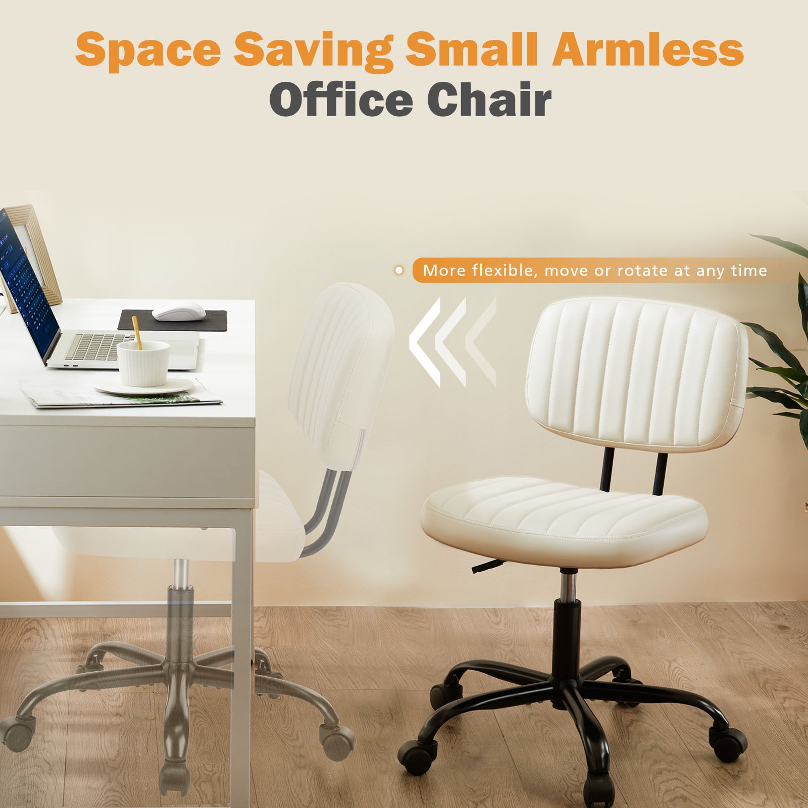 Sweetcrispy Pu Leather Low Back Task Chair Small Home Office Chair With Wheels White Abs Rubber Steel Q235