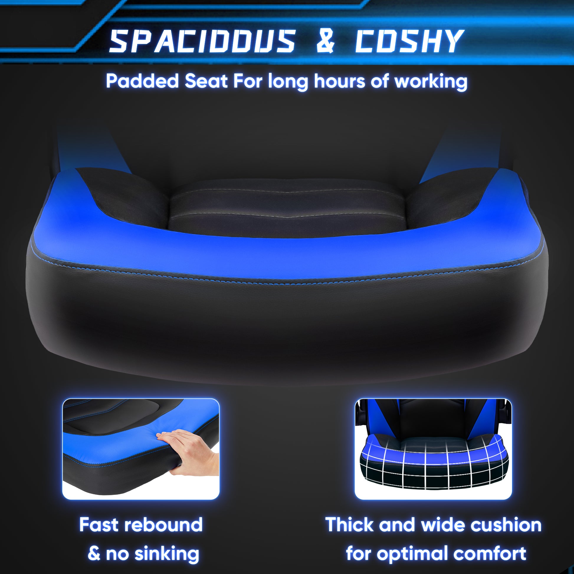Sweetcrispy Gaming Chair Pu Leather Computer Chair Ergonomic Office Chair With Lumbar Support, Height Adjustable Rolling Desk Chairs With Flip Up Armrests Black Blue Pu