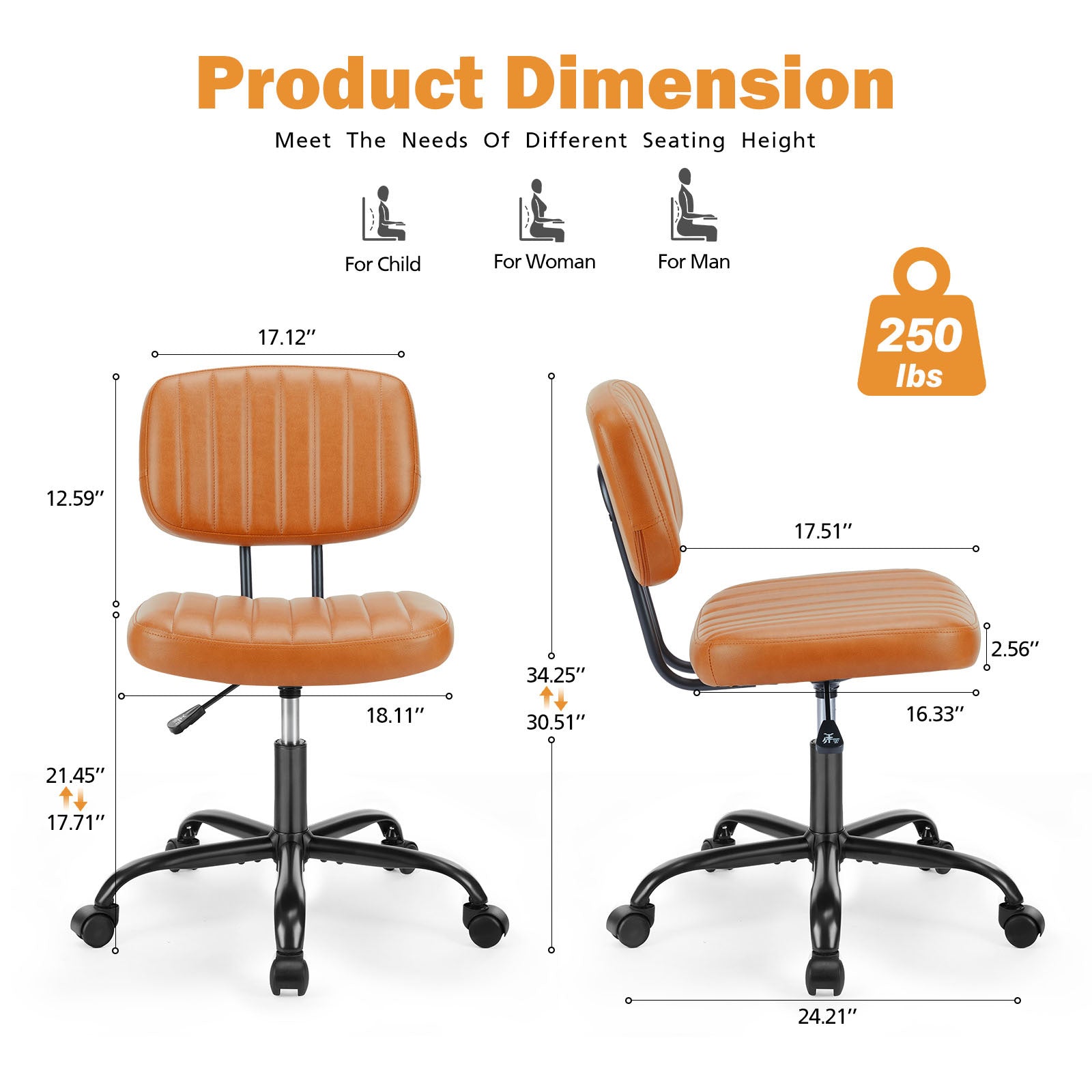 Sweetcrispy Pu Leather Low Back Task Chair Small Home Office Chair With Wheels Brown Abs Rubber Steel Q235
