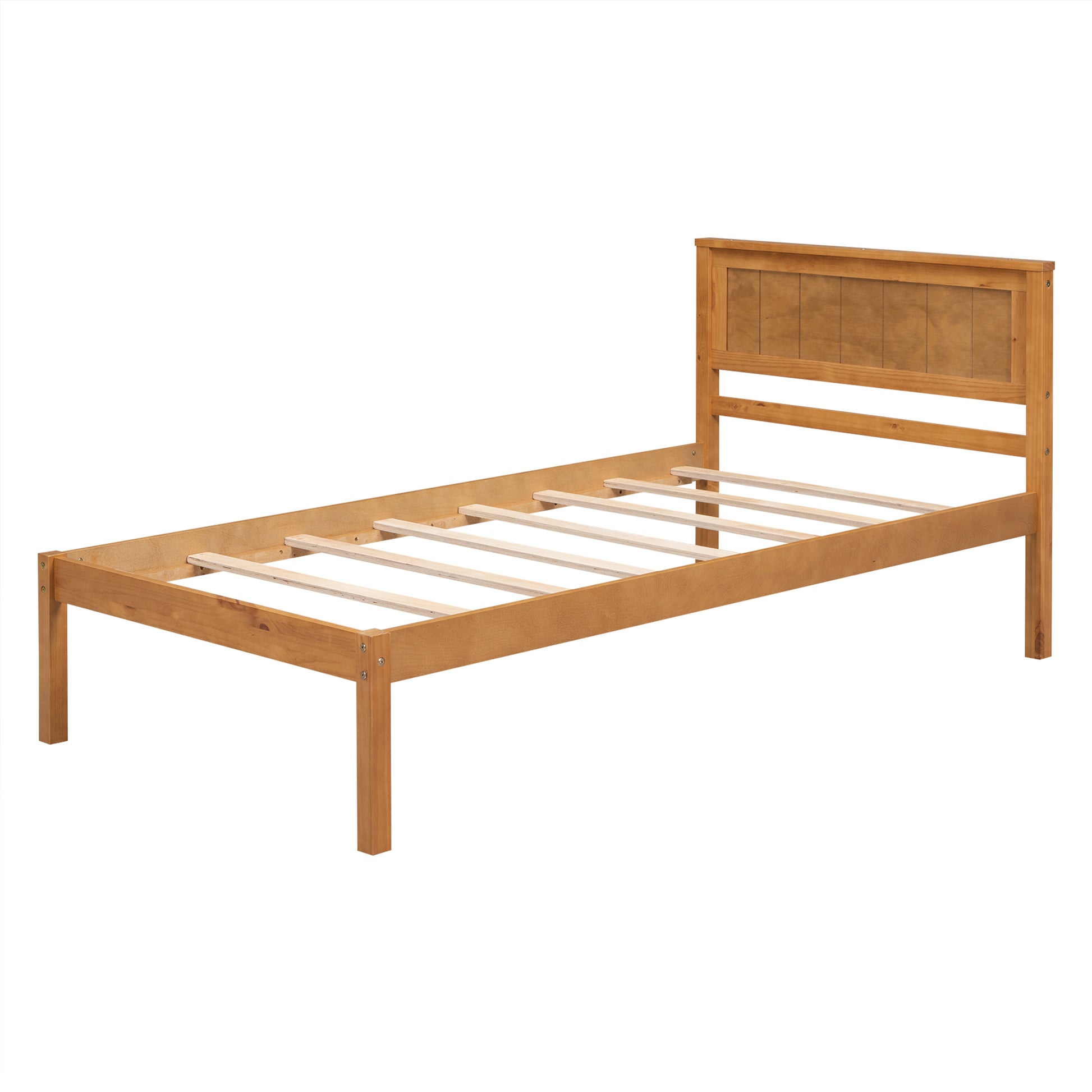 Platform Bed Frame With Headboardwood Slat Supportno Box Spring Needed ,Twin,Oak Twin Oak Wood Pine