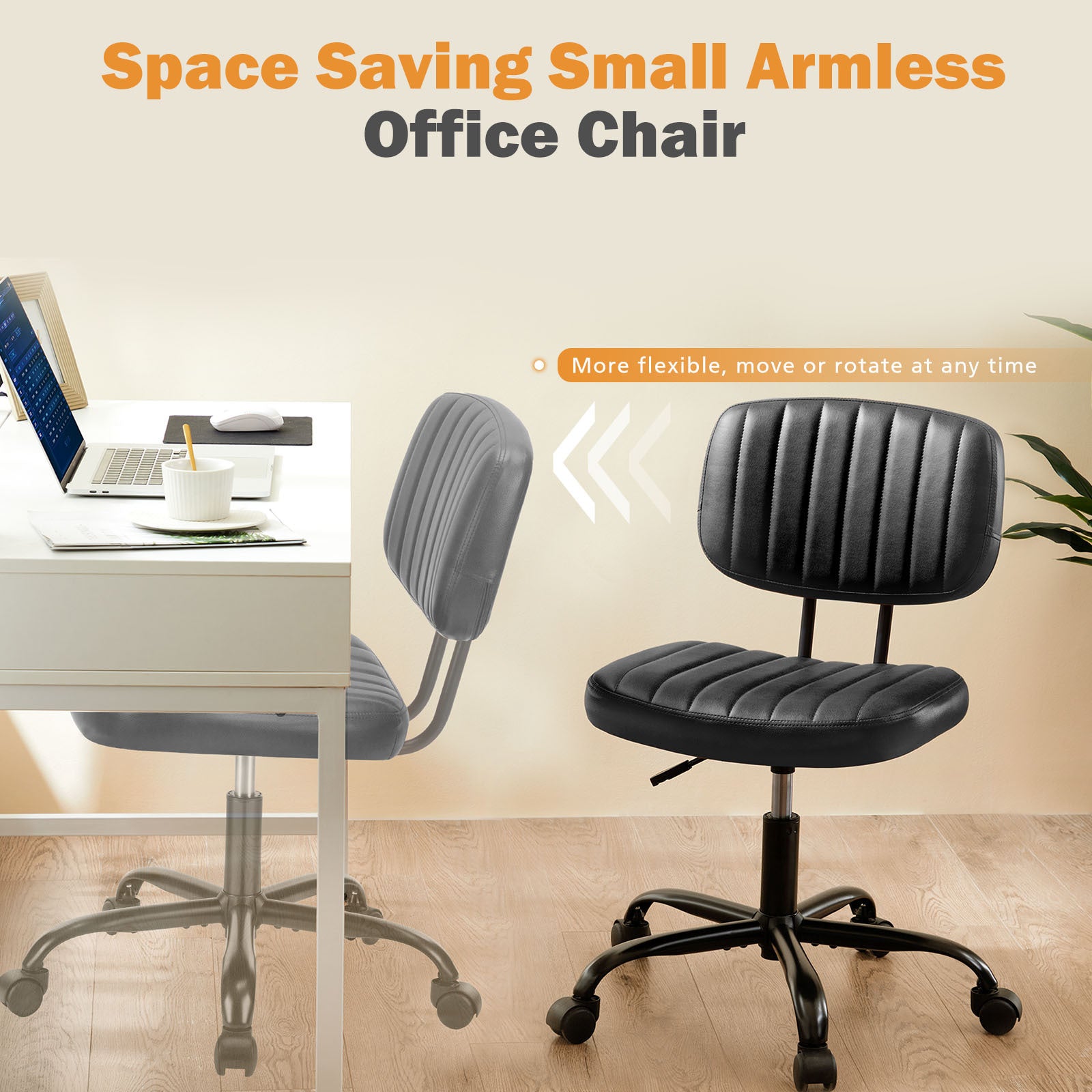 Sweetcrispy Pu Leather Low Back Task Chair Small Home Office Chair With Wheels Black Abs Rubber Steel Q235