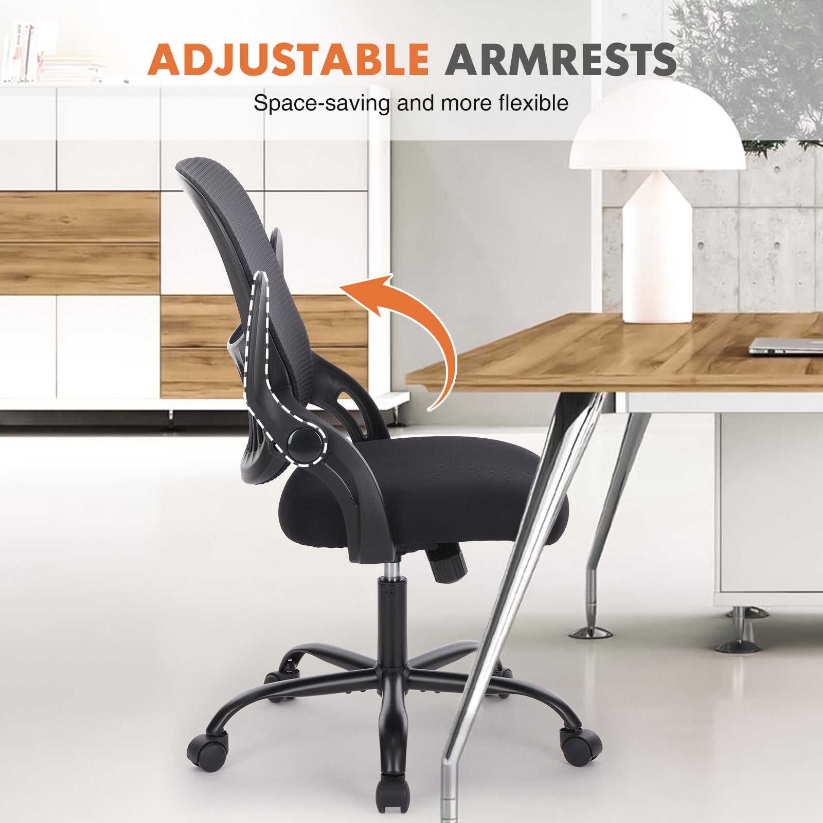 Sweetcrispy Office Mid Back Ergonomic Mesh Computer Desk Larger Seat Executive Height Adjustable Swivel Task Chair With Lumbar Support Black Nylon Mesh