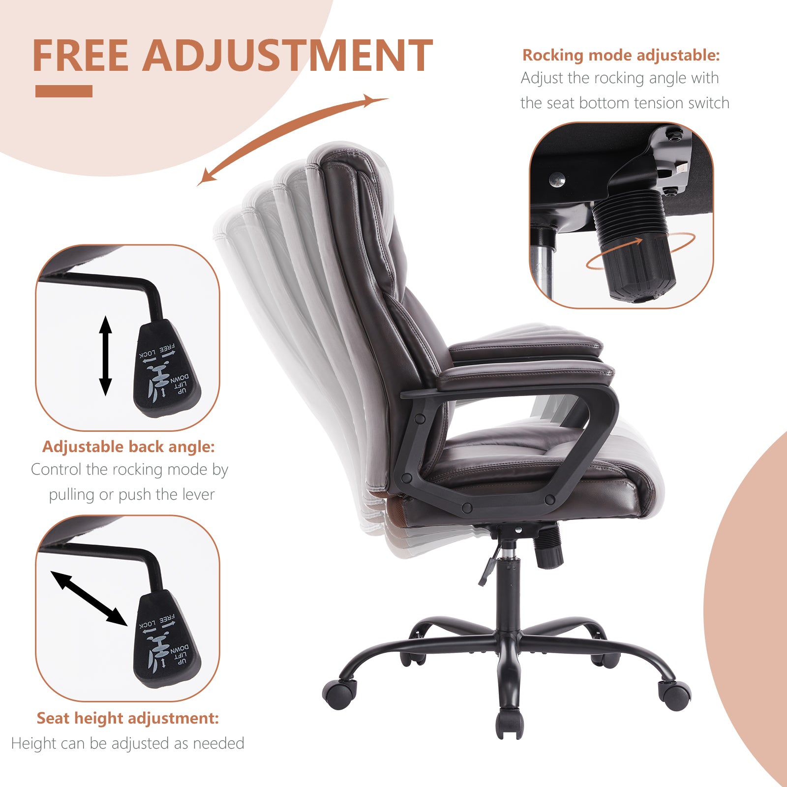 Sweetcrispy Home Office Chair Ergonomic Pu Leather Desk Chair With Armrests Gray Pu Leather