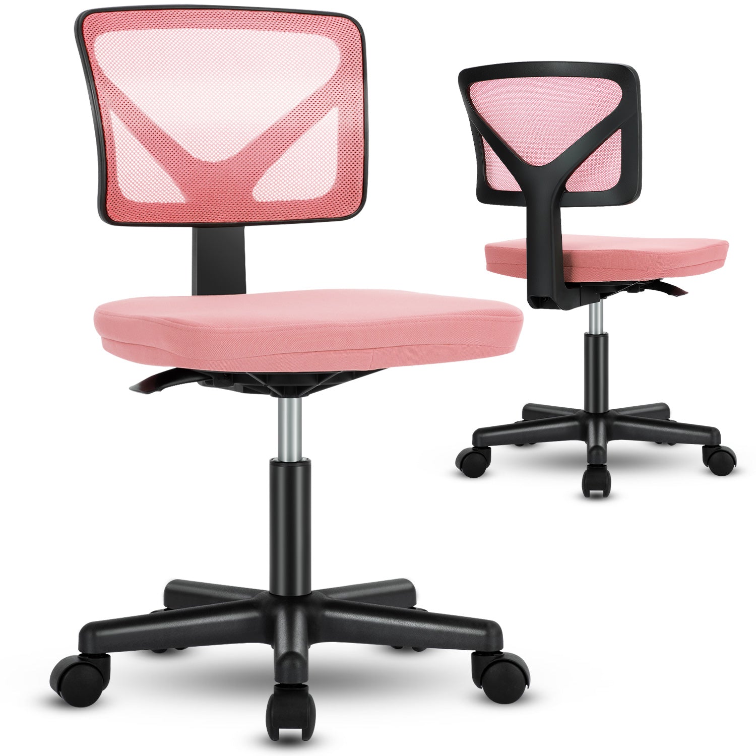 Sweetcrispy Armless Desk Chair Small Home Office Chair With Lumbar Support Pink Nylon Mesh