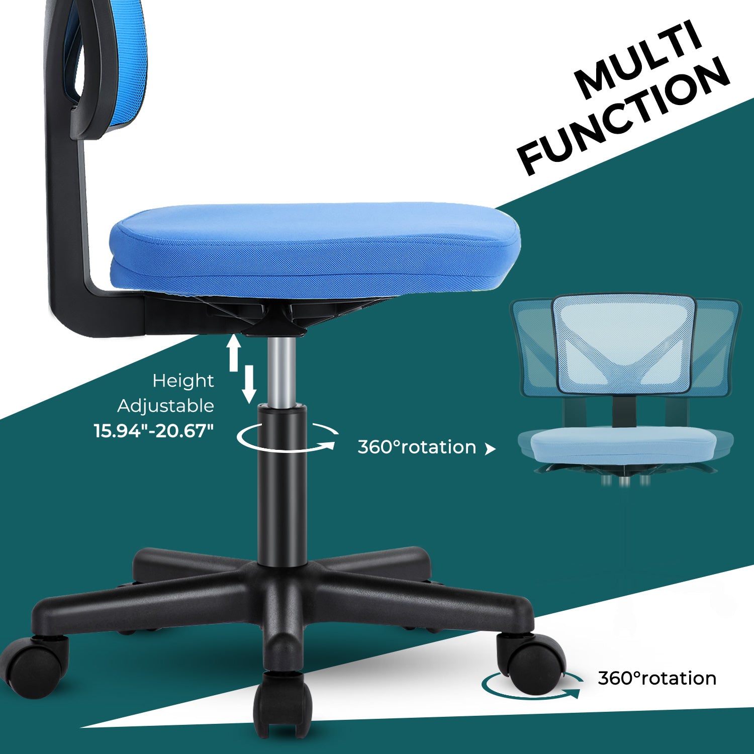 Sweetcrispy Armless Desk Chair Small Home Office Chair With Lumbar Support Blue Nylon Mesh