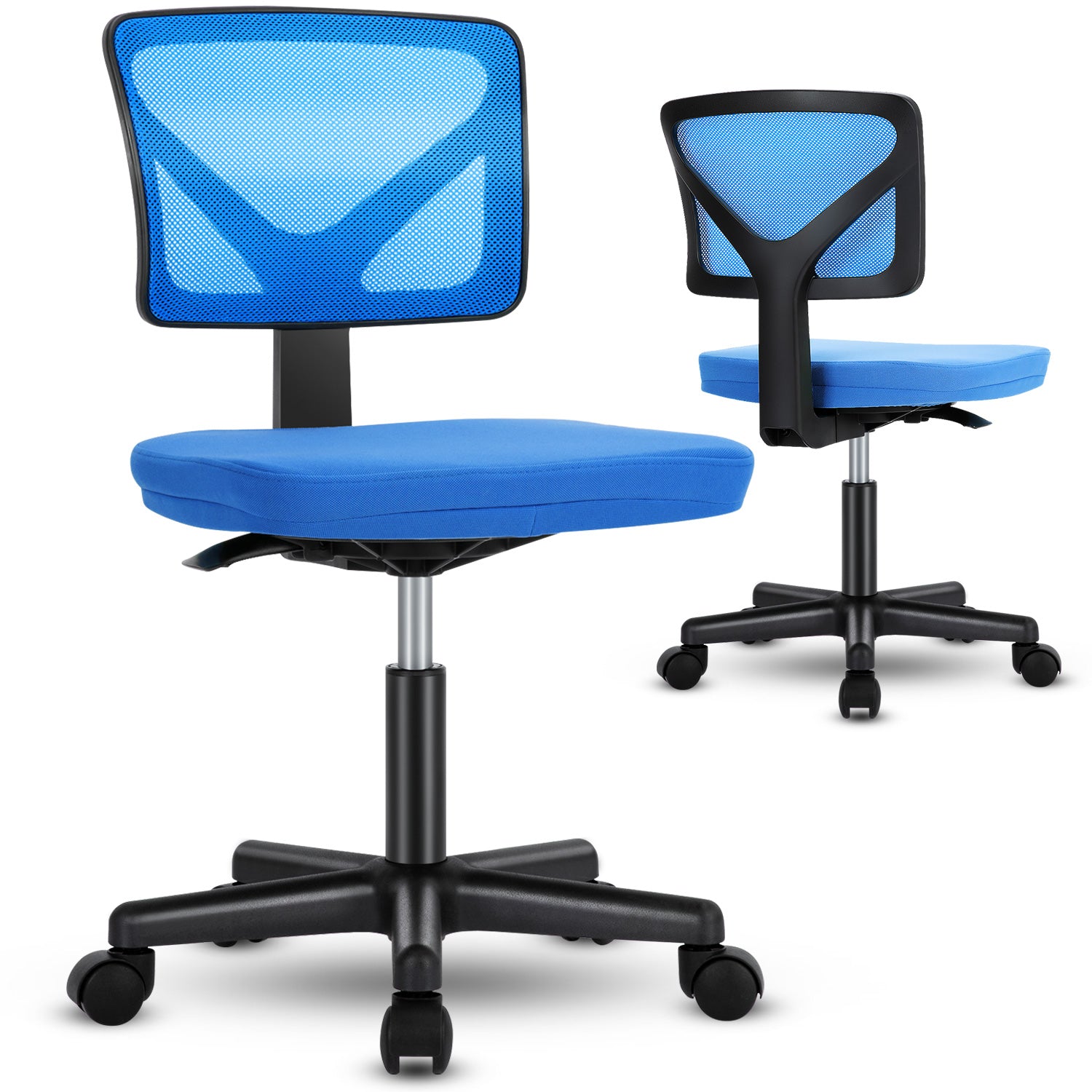 Sweetcrispy Armless Desk Chair Small Home Office Chair With Lumbar Support Blue Nylon Mesh