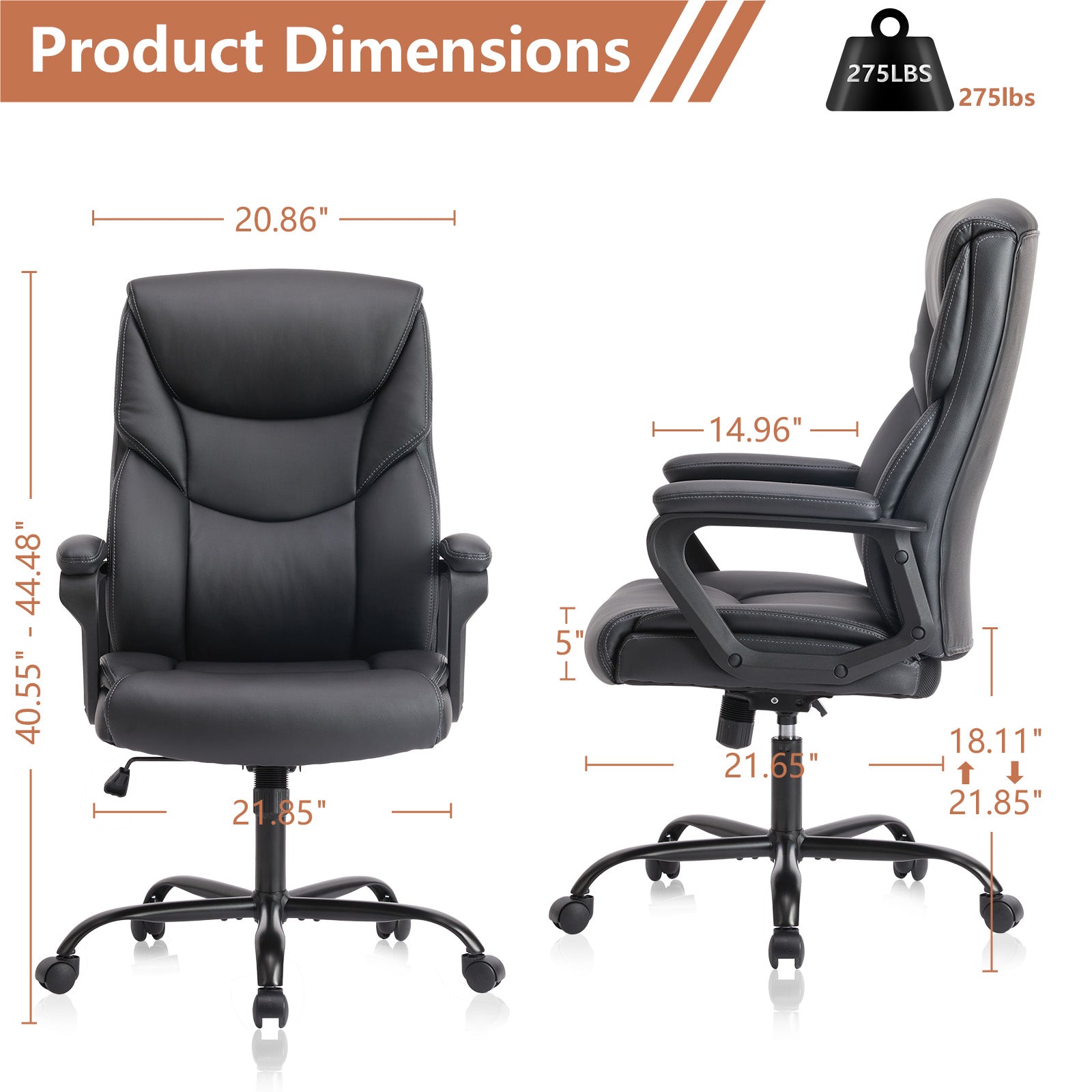 Sweetcrispy Home Office Chair Ergonomic Pu Leather Desk Chair With Armrests Black Pu Leather