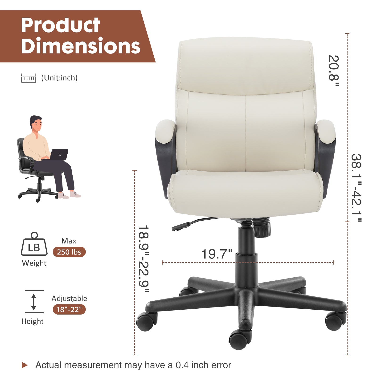 Sweetcrispy Mid Back Office Desk Chair With Padded Armrests Pu Leather Home Office Chair Gray Pu Leather