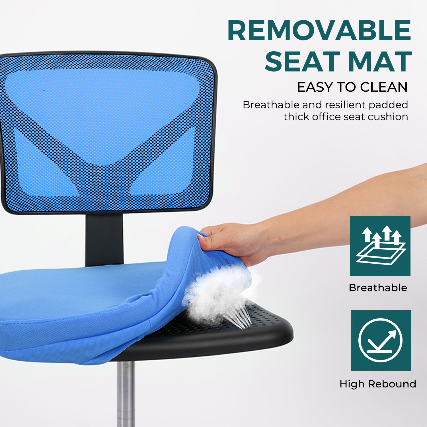 Sweetcrispy Armless Desk Chair Small Home Office Chair With Lumbar Support Blue Nylon Mesh