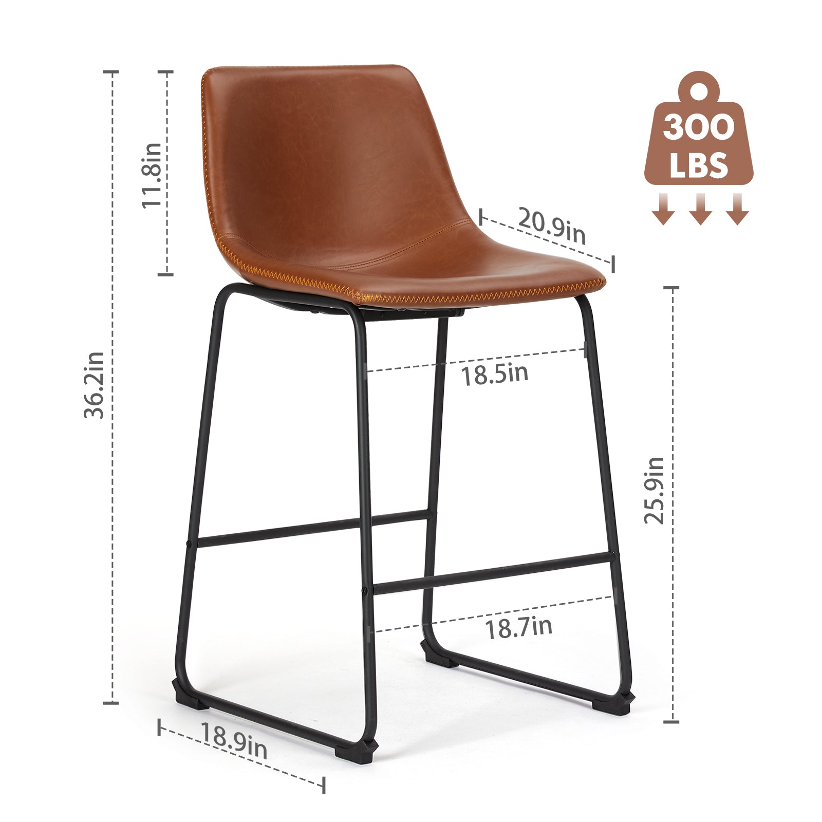 Sweetcrispy 26 Inch Counter Height Bar Stools Set Of 2 Leather Barstool With Back And Metal Leg Modern Bar Stools For Kitchen Island Pub Living Room Brown Pu