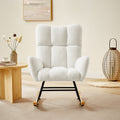 Off White Teddy Fabric Rocking Chair White Metal