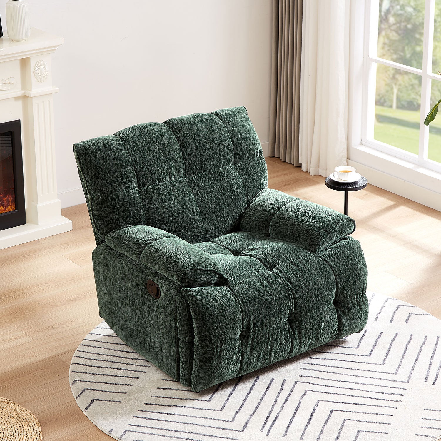 Ergonomic Glider 360 Degree Swivel Chair, Overstuffed Manual Rocking Recliner For Living Room Green Dark Green Polyester 1 Seat