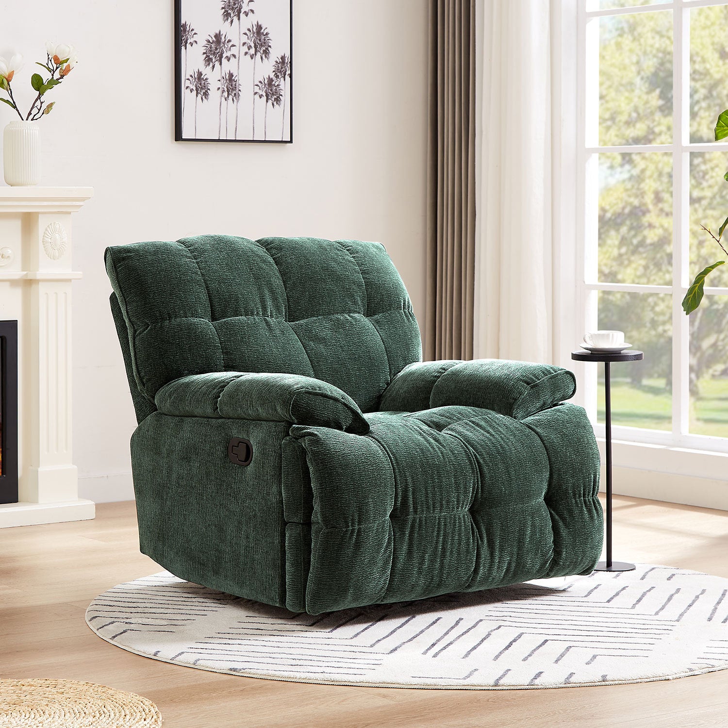 Ergonomic Glider 360 Degree Swivel Chair, Overstuffed Manual Rocking Recliner For Living Room Green Dark Green Polyester 1 Seat