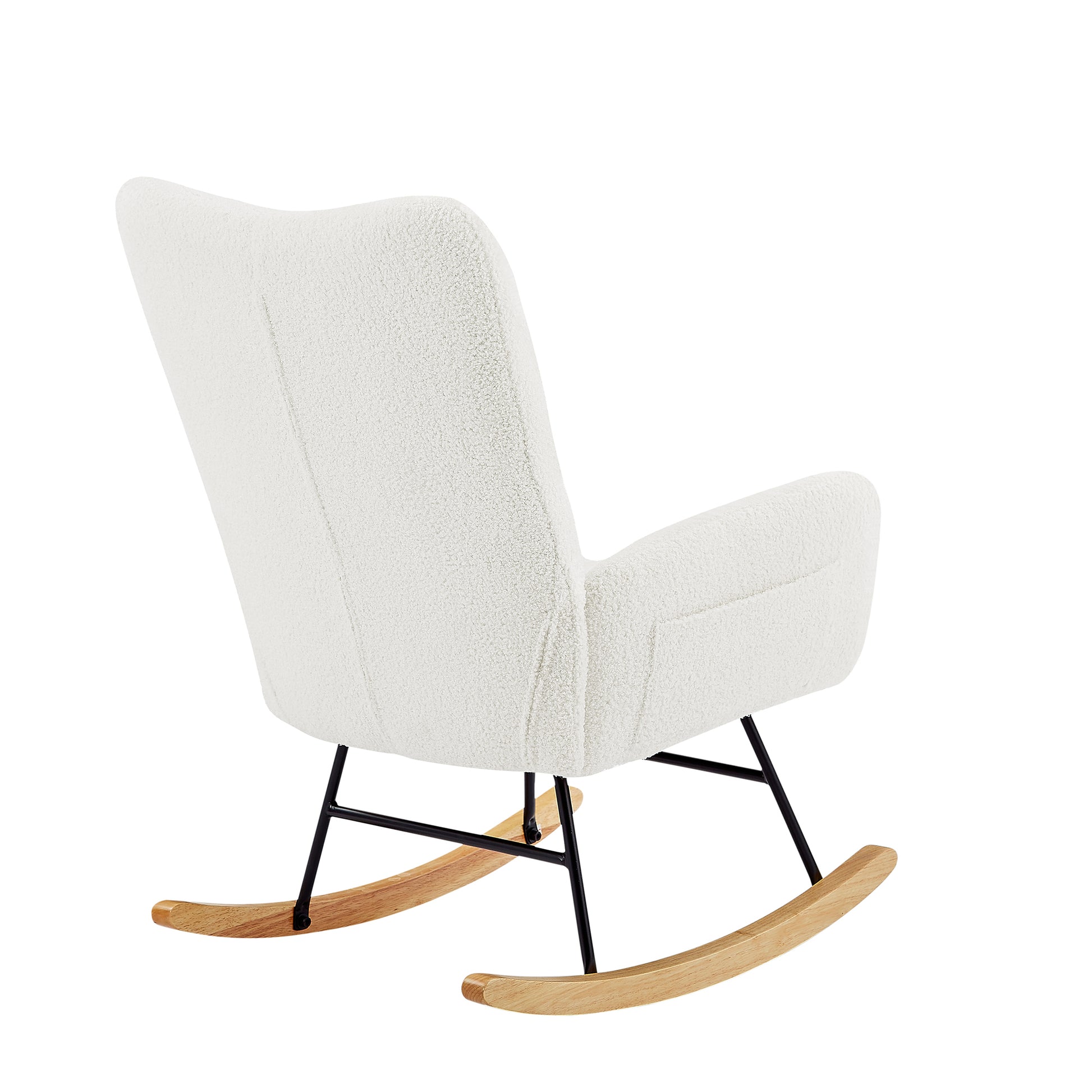 Off White Teddy Fabric Rocking Chair White Metal