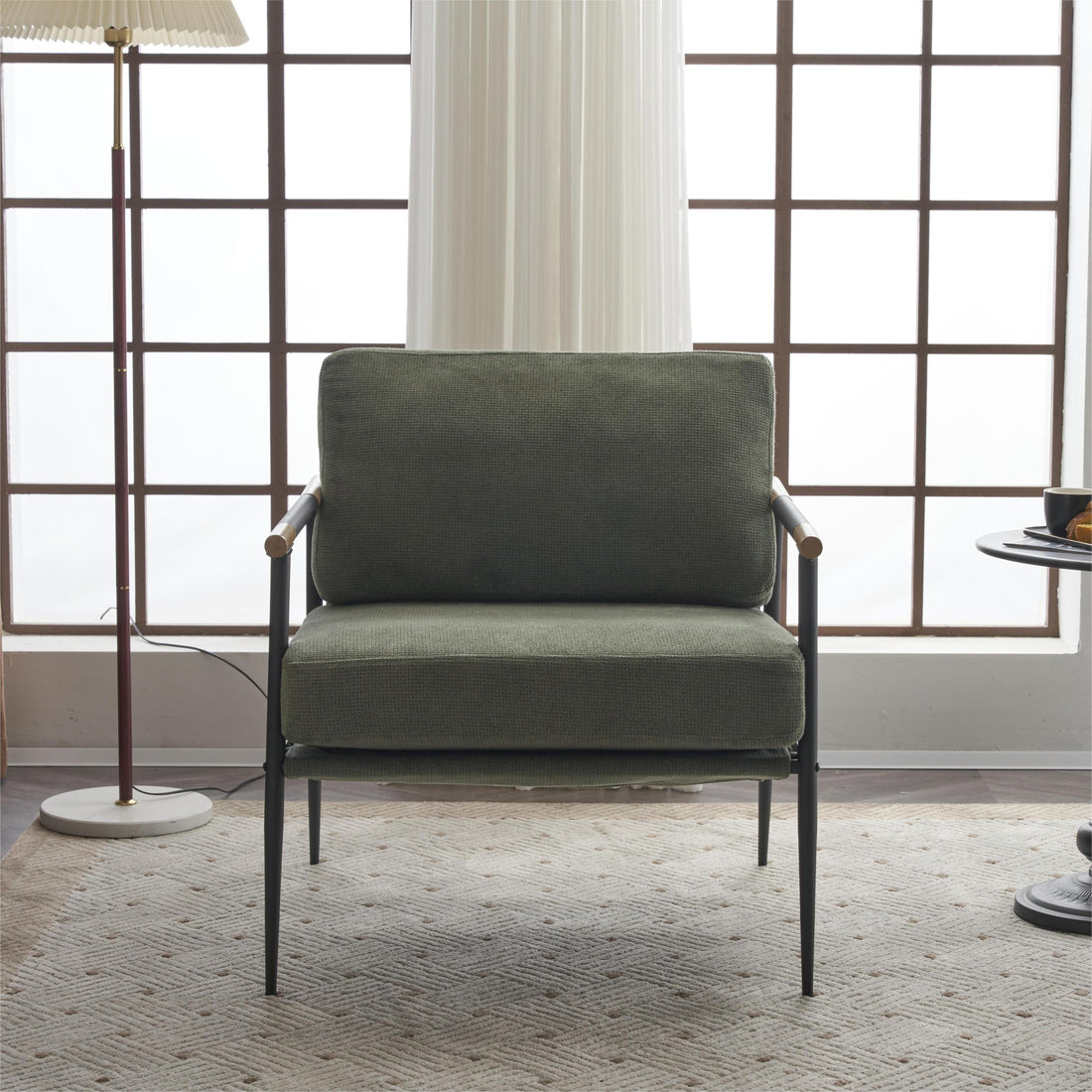Upholstered Mid Century Lounge Chair Reading Armchair Chenille Fabric Modern Arm Chair With Metal Frameaccent Chair For Living Room, Green Green Chenille