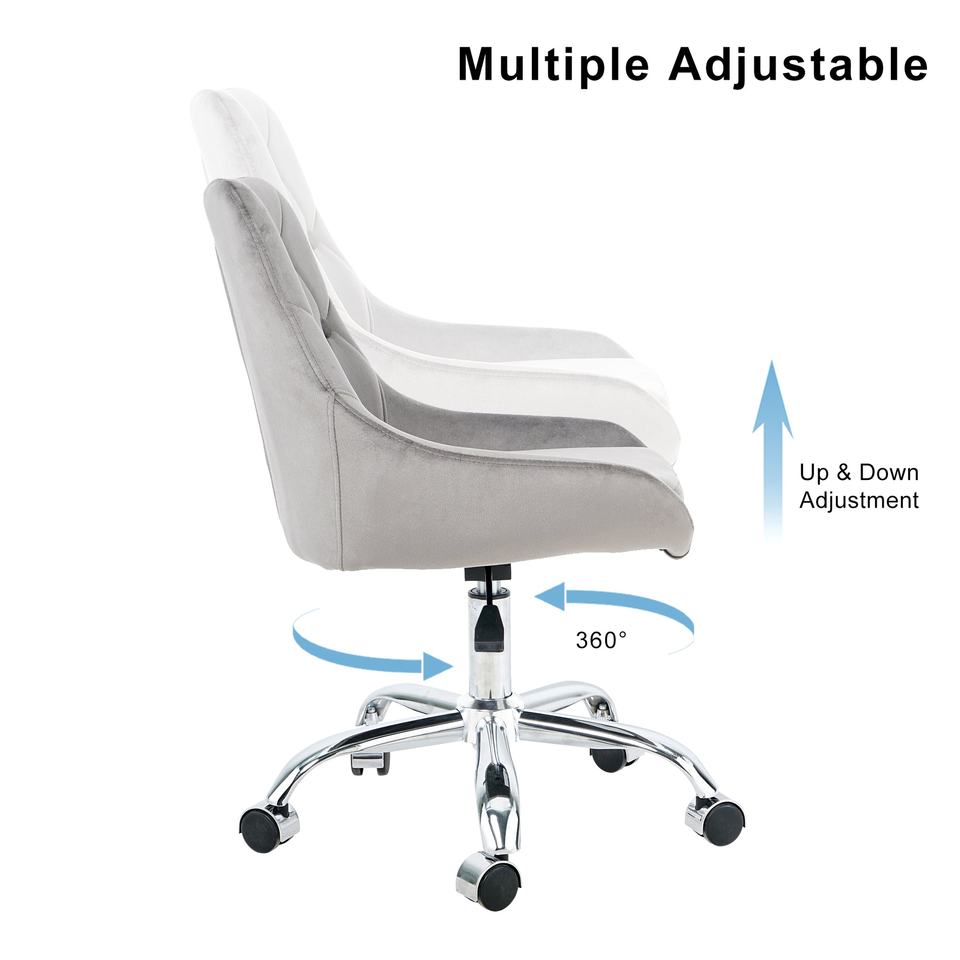 Modern Velvet Fabric With Chrome Legs Living Room Furniture Dining Chair, Soft And Comfortable, Lift Adjustment, Free Movement Convenient, Space Saving. Set Of 1 Grey Foam Metal