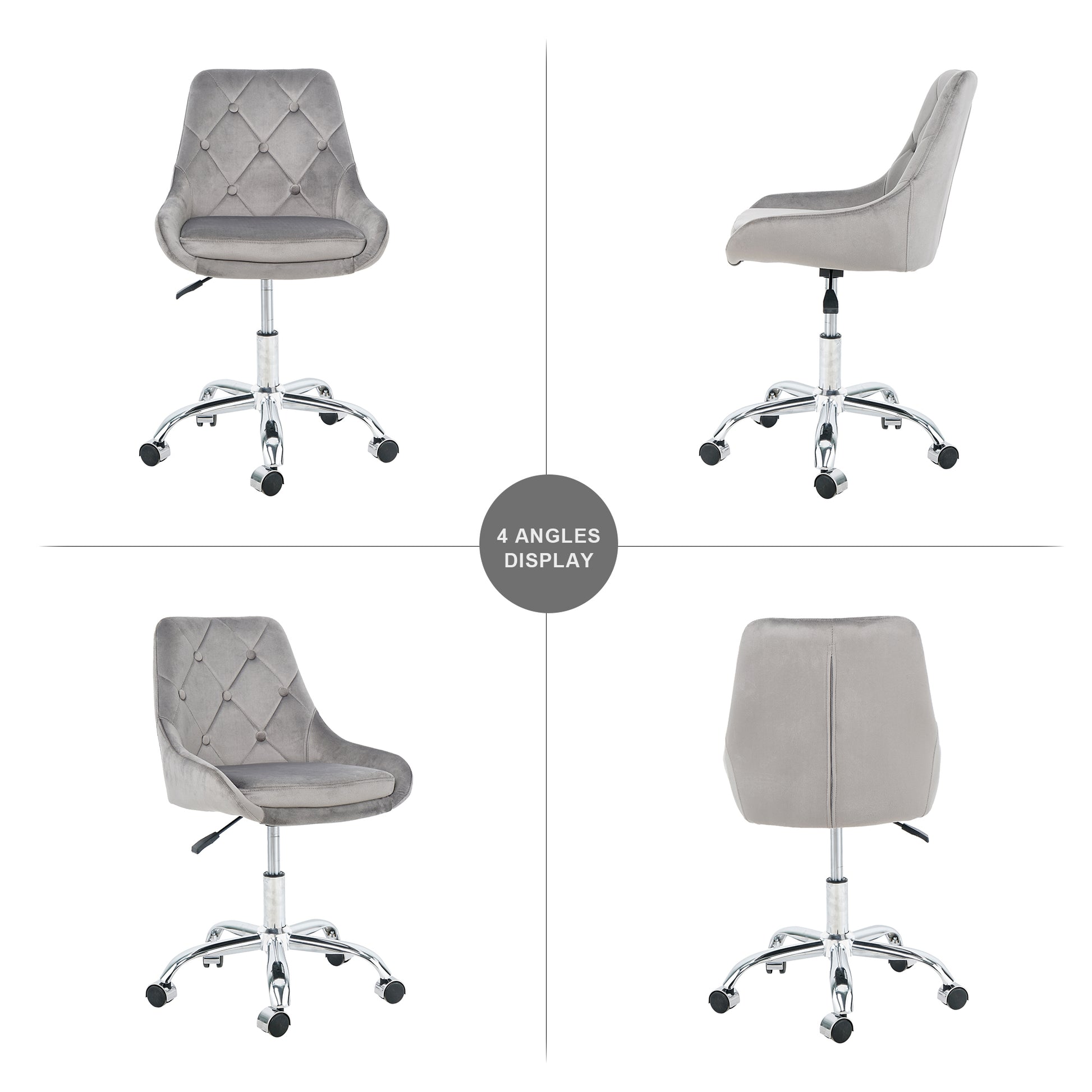 Modern Velvet Fabric With Chrome Legs Living Room Furniture Dining Chair, Soft And Comfortable, Lift Adjustment, Free Movement Convenient, Space Saving. Set Of 1 Grey Foam Metal