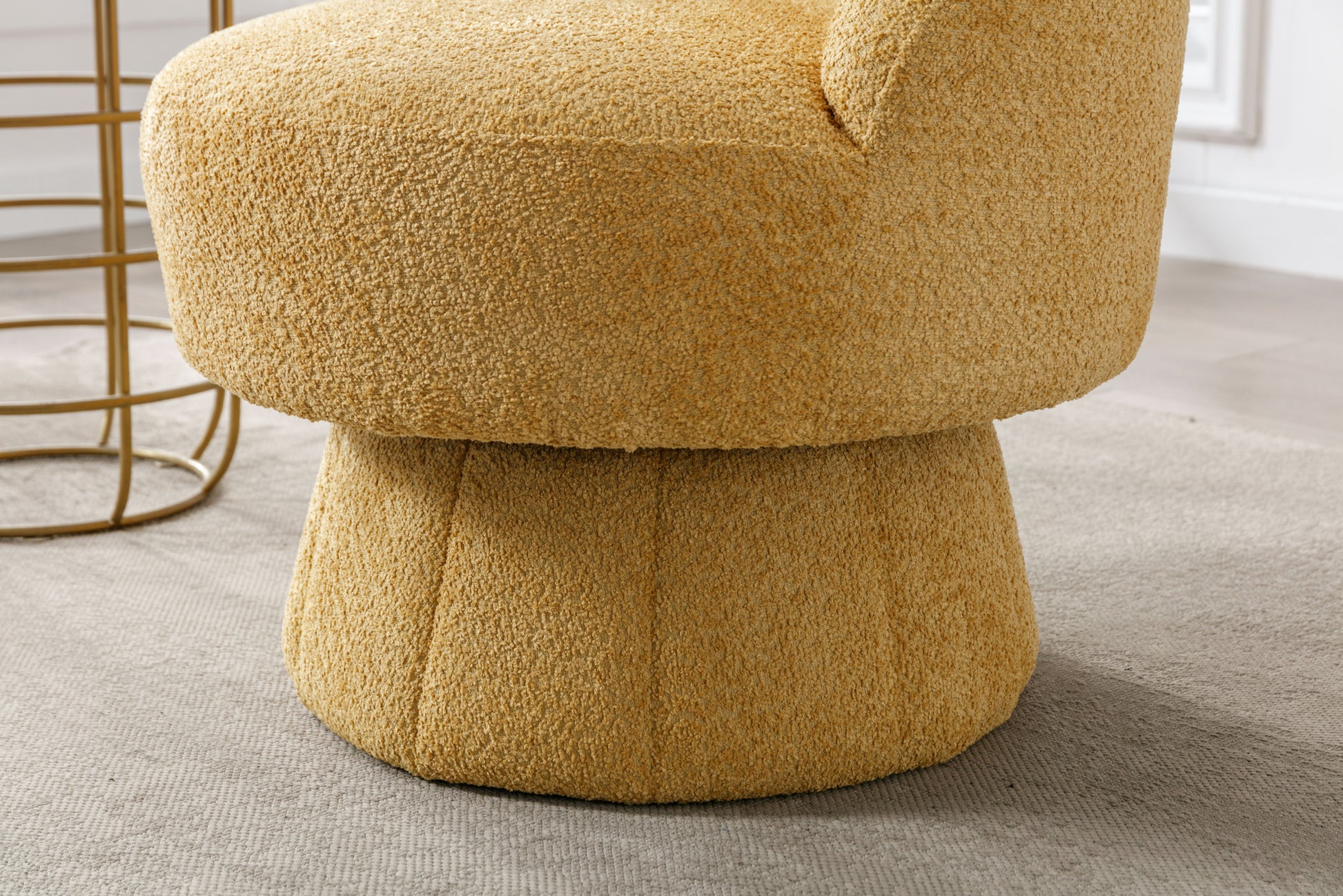 360 Degree Swivel Cuddle Barrel Accent Chairs, Round Armchairs With Wide Upholstered, Fluffy Fabric Chair For Living Room, Bedroom, Office, Waiting Rooms Yellow Foam Boucle