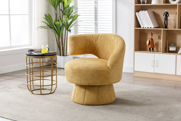 360 Degree Swivel Cuddle Barrel Accent Chairs, Round Armchairs With Wide Upholstered, Fluffy Fabric Chair For Living Room, Bedroom, Office, Waiting Rooms Yellow Foam Boucle