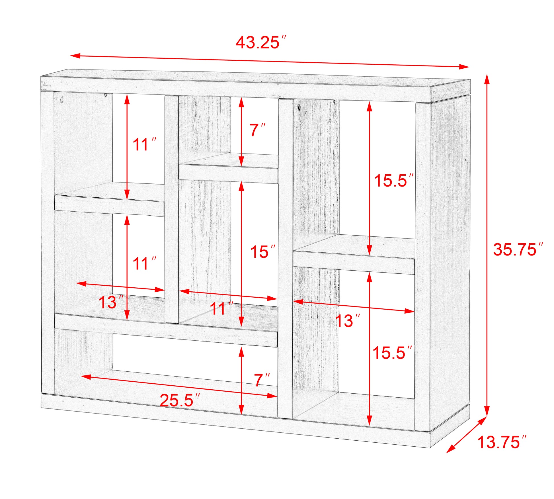 Open Wooden Open Shelf Bookcase, Freestanding Display Storage Cabinet With 7 Cube Storage Spaces, Floor Standing Bookshelf, Entryway, Living Room Storage Cabinet Natural Wood Mdf