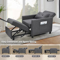 3 In 1 Convertible Futon Sofa Bed With Adjustable Backrest, Single Sofa Bed With Pull Out Sleeper, Convertible Futon Chair For Living Room, Side Bag And 1 Lumbar Pillow,Dark Gray Dark Gray Linen Wood Fabric 1 Seat