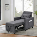 3 In 1 Convertible Futon Sofa Bed With Adjustable Backrest, Single Sofa Bed With Pull Out Sleeper, Convertible Futon Chair For Living Room, Side Bag And 1 Lumbar Pillow,Dark Gray Dark Gray Linen Wood Fabric 1 Seat