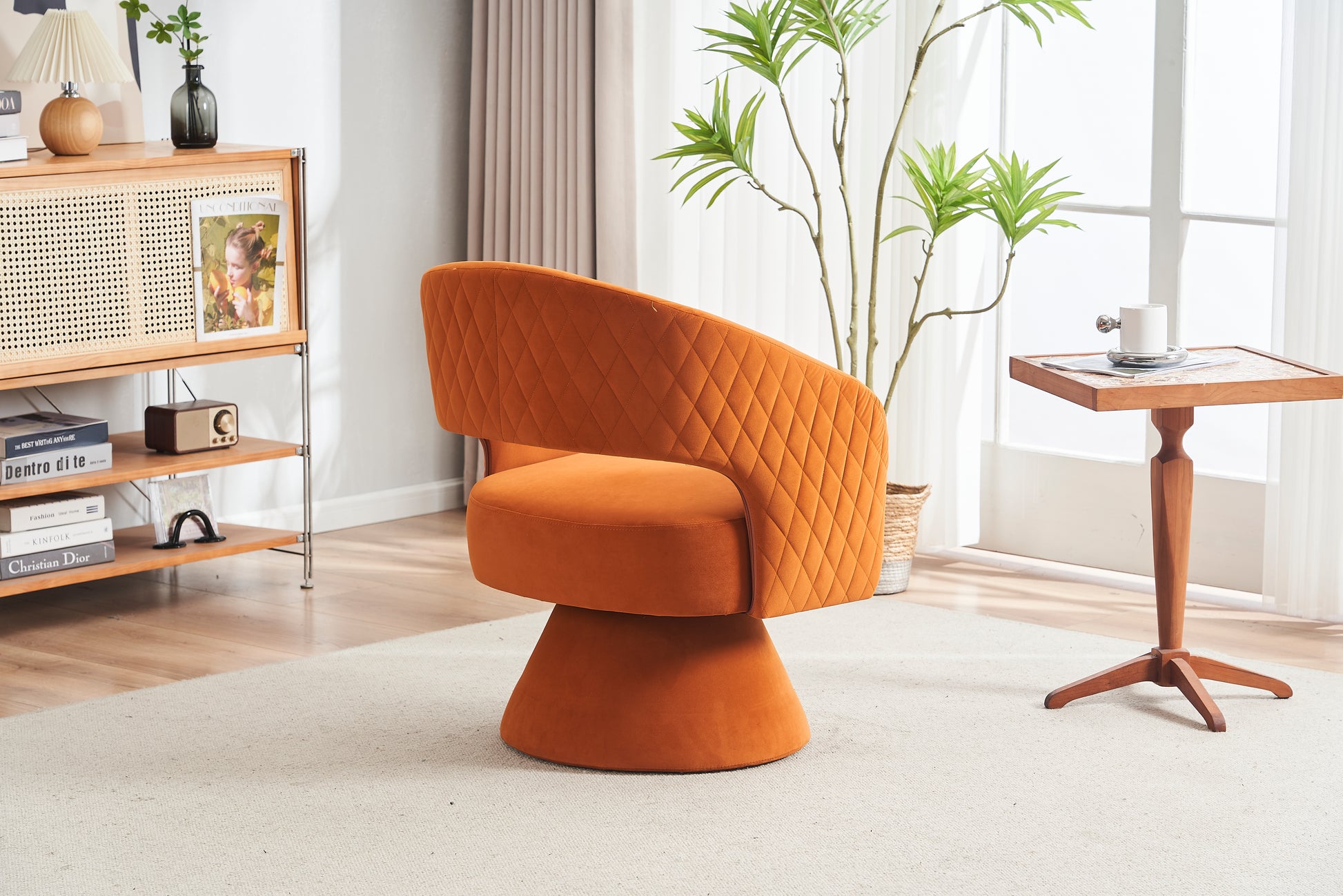 Swivel Accent Chair Armchair, Round Barrel Chair In Fabric For Living Room Bedroom,Orange Velvet Orange Velvet