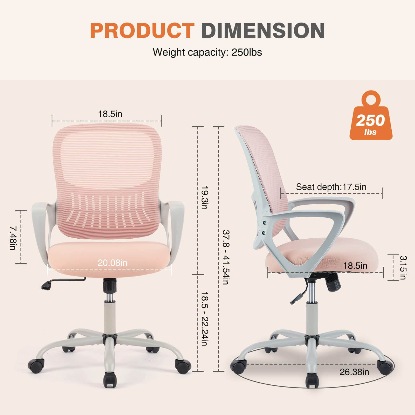 Mid Back Task Chair With Lumbar Support,Pink Pink Abs Pc