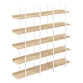 5 Tier Bookcase Home Office Open Bookshelf, Vintage Industrial Style Shelf, Mdf Board, White Metal Frame, Oak White Oak Mdf Steel