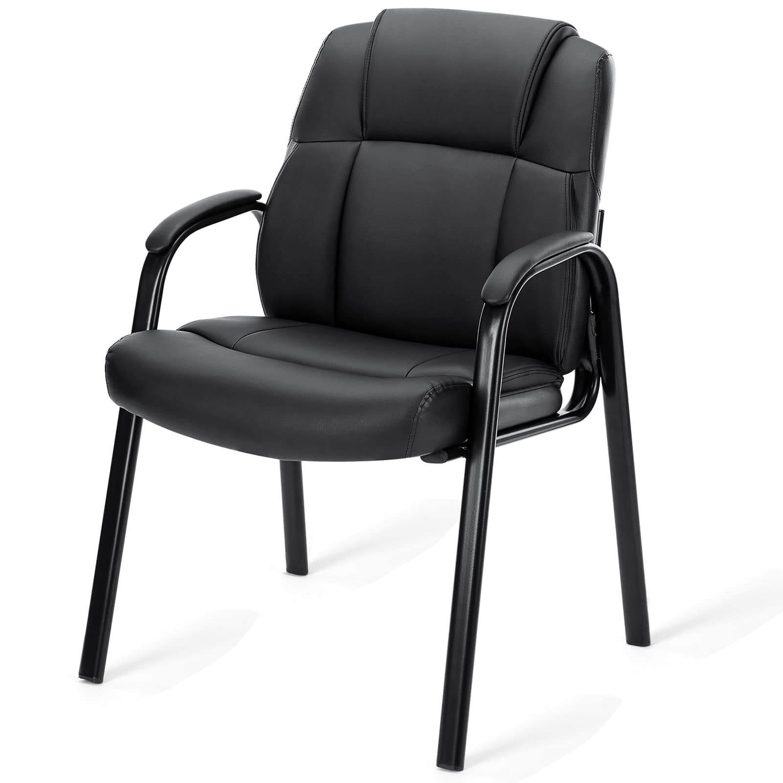 Leather Conference Room Chairs With Padded Arms,Eception Chairs,Office Guest Chairs,1P Black Iron