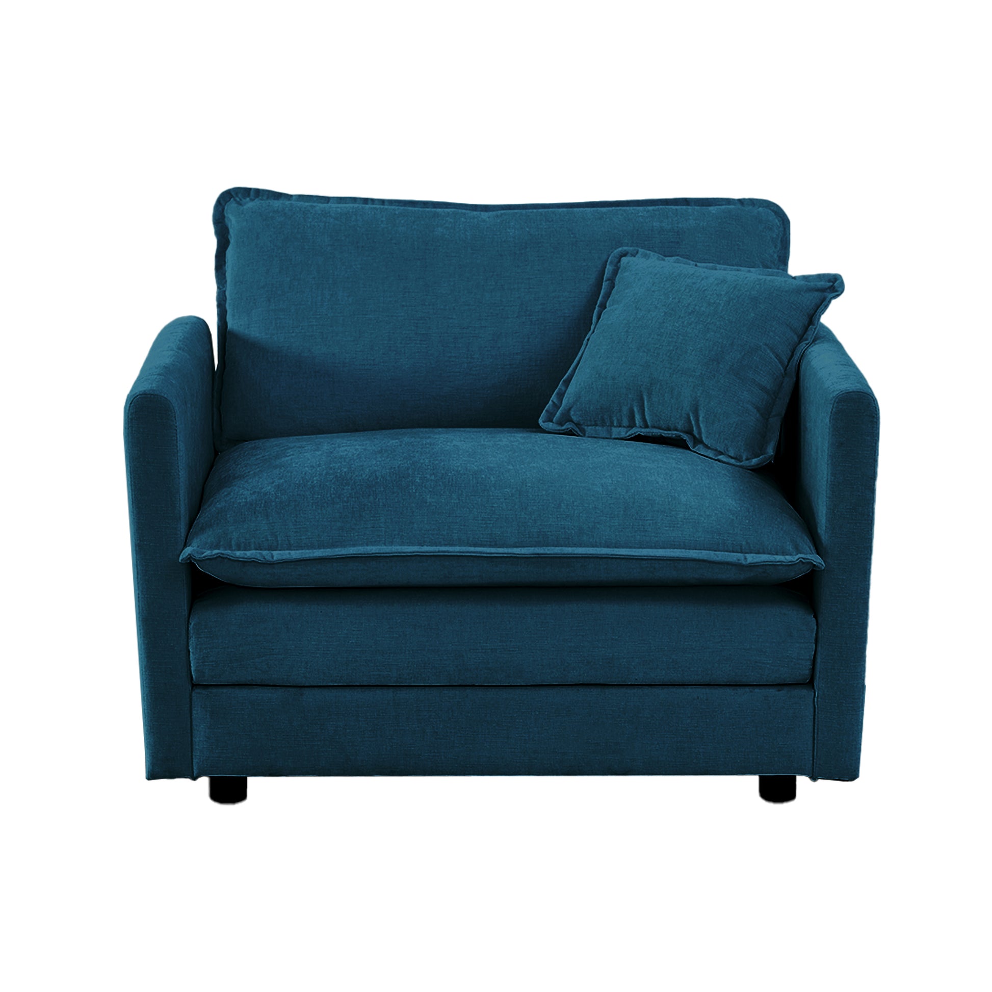 Comfy Deep Single Seat Sofa Upholstered Reading Armchair Living Room Chair Blue Chenille Fabric1 Toss Pillow Blue Chenille 1 Seat